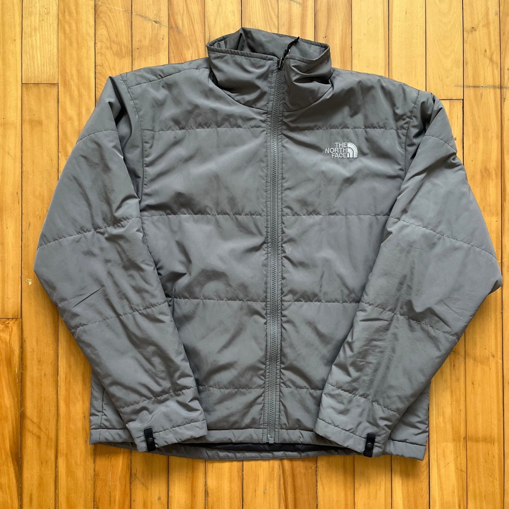 The North Face Mens M/L Grey Quilted Puffer Jacket Zip Mock Neck Regular Fit